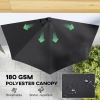Outsunny Half Outdoor Patio Umbrella with Solar LED Lights Half Umbrella with Crank 105.1" x 53.5" Black(m-7)