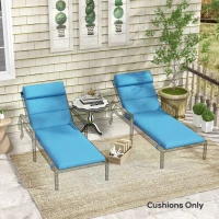 Outsunny Patio Chaise Lounge Chair Cushions Replacement Sun Lounger Pads with Headrest and Ties, Set of 2, Turquoise(m-1)