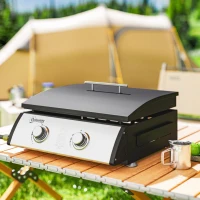 Outsunny 2 Burner Liquefied Gas Grill, Portable Tabletop BBQ Grill, for Camping, Picnic, Silver(m-10)