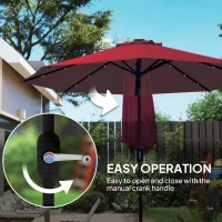 Outsunny 9ft Solar Patio Umbrella Outdoor Sunshade 24 LED Lights Tilt Canopy Wine Red(m-7)