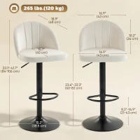 HOMCOM Bar Stools Set of 2, Swivel Counter Height Barstools with Footrest, Cream White(m-3)