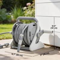 Outsunny Portable Garden Hose Reel, 1/2" x 66ft Wall Mounted Hose Reel with 2 Patterns Spray Nozzle and Crank Handle, Grey(m-3)