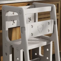 Qaba Toddler Tower with Adjustable Height, Toddler Kitchen Stool Helper with Anti-slip Mat, Step Stool for Kitchen, Bathroom, Gray(m-9)