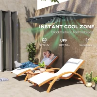 Outsunny Half Outdoor Patio Umbrella with Solar LED Lights Half Umbrella with Crank 9ft Dark Grey(m-6)