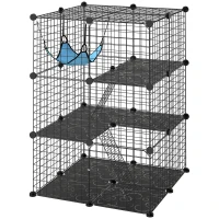 PawHut 3 Tier Cat Cage Crate, DIY Pet Playpen with 3 Doors, Ladders, Hammock, Platforms, Indoor Playpen for Kittens, Black(m-2)