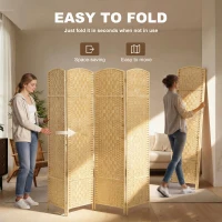 HOMCOM Folding Room Divider Screen 4 Panel 6' Tall Privacy Screen Freestanding Wood Partition for Home Office, Nature Wood(m-4)