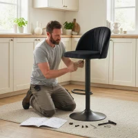 HOMCOM Bar Stools Set of 2, Swivel Counter Height Barstools with Footrest, Black(m-10)