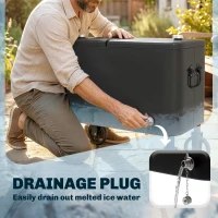 Outsunny 60-Qt Outdoor Patio Cooler Cart, Rolling Ice Chest with Adjustable Handle, Wheels, Bottle Opener, Drainage, Black(m-10)