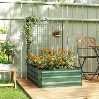 Outsunny Galvanized Raised Garden Bed with Trellis for Climbing Plants, Outdoor Planter Box with Open Bottom, Green(m-8)