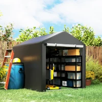 Outsunny Portable Bicycle Shed with Galvanised Steel Frame and Large Door, Waterproof Outdoor Shed for Garden Tools, Black(m-8)