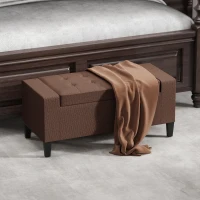 HOMCOM 36" Ottoman with Storage, Storage Ottoman Bench with Lift Top and Rubberwood Legs, Linen Upholstered Entryway Bench with Seating for Living Room, Bedroom, Holds up to 330 lb, Dark Brown(m-6)