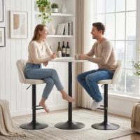 HOMCOM Bar Stools Set of 2, Swivel Counter Height Barstools with Footrest, Cream White(m-9)