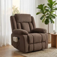 HOMCOM Recliner Massage Armchair with Heat, Oversized Swivel Rocker with Footrest, Remote and Side Pockets, Brown(m-10)