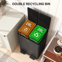 HOMCOM Dual Garbage Bin, Soft-Close Trash Can with Foot Pedal, 2 x 28 Liter Garbage Can with Removable Inner Buckets, Black(m-4)