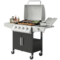 Outsunny 4+1 Burner Liquid Propane Gas Grill, Outdoor Portable BBQ Grill with Side Burner, Warming Rack, Side Shelf(m-2)