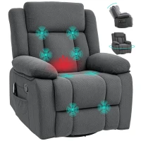 HOMCOM Recliner Massage Armchair with Heat, Oversized Swivel Rocker with Footrest, Remote and Side Pockets, Gray(m-11)