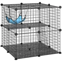 PawHut 2 Tier Cat Cage Crate, DIY Pet Playpen with 2 Doors, Ladder, Hammock, Perch, Indoor Playpen for Kittens, Black(m-11)