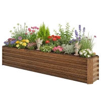 Outsunny 8 x 1.3 x 1.5ft Galvanized Raised Garden Bed, Reinforced Outdoor Planter Box with Open Bottom, Brown Wood Effect(m-2)