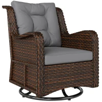 Outsunny PE Rattan 360° Swivel Patio Chair with Cushion, Dark Grey(m-11)
