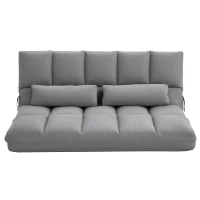 HOMCOM Convertible Floor Sofa Chair, Folding Couch Bed, Guest Chaise Lounge with 2 Pillows, Adjustable Backrest and Headrest, 51.25" L, Light Gray(m-1)