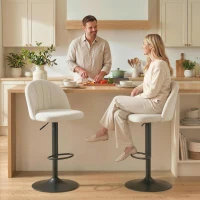 HOMCOM Bar Stools Set of 2, Swivel Counter Height Barstools with Footrest, Cream White(m-8)