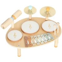 Qaba Toddler Drum Set, 4-in-1 Musical Instruments for Kids 2+, Gifts for Girls Boys Birthday, Natural Wood(m-11)