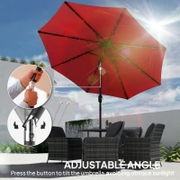 Outsunny 9ft Solar Patio Umbrella Outdoor Sunshade 24 LED Lights Tilt Canopy Wine Red(m-5)