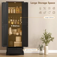 HOMCOM 71" Pantry Cabinet, Kitchen Storage Cabinet with Adjustable Shelves, Barn Doors and Drawer for Dining Room, Black(m-4)