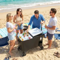 Outsunny 60-Qt Outdoor Patio Cooler Cart, Rolling Ice Chest with Adjustable Handle, Wheels, Bottle Opener, Drainage, Black(m-8)