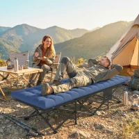 Outsunny Camping Cot with Soft Pad, 32" Extra Wide Folding Cots with Non-Slip Feet and Carry Bag, Blue(m-1)