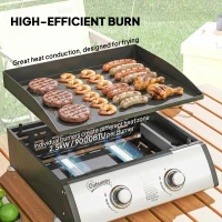 Outsunny 2 Burner Liquefied Gas Grill, Portable Tabletop BBQ Grill, for Camping, Picnic, Silver(m-4)