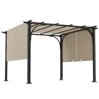 Outsunny 10' x 10' Patio Pergola with Weather-Resistant Steel Frame, Backyard Sun Shade Canopy Cover Shelter for Porch Party, Garden, Grill Gazebo, Beige(m-1)