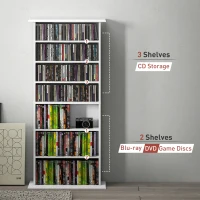 HOMCOM 8-Tier DVD Shelf with 6 Adjustable Shelves, Slim CD Shelf, Holds 360 CDs, 185 DVDs or 185 Blu-rays, White(m-9)
