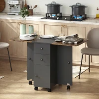 HOMCOM Drop Leaf Dining Table, Mobile Folding Table on Wheels with Drawers and Cabinet for Dining Room, Rustic Brown and Black(m-1)