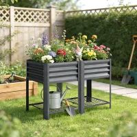 Outsunny Raised Garden Bed with Legs Storage Shelf Elevated Planter Box 31.5" for Flowers Vegetables Dark Grey(m-10)