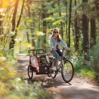 Aosom 3-in-1 Bike Trailer for Kids, Running Stroller with 2 Seats, Jogging Cart with 5-Point Harness, Storage Units, Red(m-1)