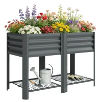 Outsunny Raised Garden Bed with Legs Storage Shelf Elevated Planter Box 31.5" for Flowers Vegetables Dark Grey(m-11)