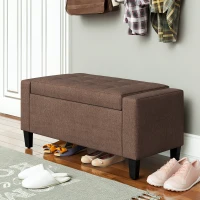 HOMCOM 36" Ottoman with Storage, Storage Ottoman Bench with Lift Top and Rubberwood Legs, Linen Upholstered Entryway Bench with Seating for Living Room, Bedroom, Holds up to 330 lb, Dark Brown(m-10)