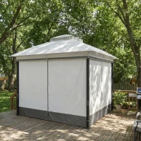 Outsunny 10' x 10' Patio Gazebo, UPF50+ Double Roof Outdoor Gazebo Canopy with Netting and Curtains, Steel Frame, Light Grey(m-10)