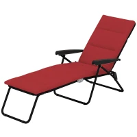 Outsunny Foldable Lounge Chair, Reclining Patio Sun Lounger with 6-Position Adjustable Back, Wine Red(m-2)