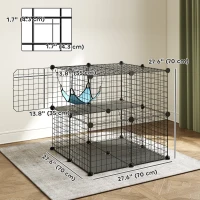 PawHut 2 Tier Cat Cage Crate, DIY Pet Playpen with 2 Doors, Ladder, Hammock, Perch, Indoor Playpen for Kittens, Black(m-3)