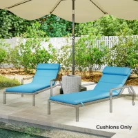 Outsunny Patio Chaise Lounge Chair Cushions Replacement Sun Lounger Pads with Headrest and Ties, Set of 2, Turquoise(m-10)