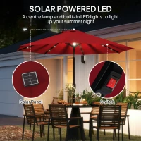 Outsunny 9ft Solar Patio Umbrella Outdoor Sunshade 24 LED Lights Tilt Canopy Wine Red(m-4)