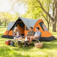 Outsunny 5-6 Person Family Tent, Outdoor Camping Tent with Lighting Hook, Carrying Bag for Camping, Hiking and Travelling Orange(m-8)