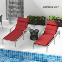 Outsunny Patio Chaise Lounge Chair Cushions Replacement Sun Lounger Pads with Headrest and Ties, Set of 2, Wine Red(m-7)