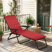 Outsunny Foldable Lounge Chair, Reclining Patio Sun Lounger with 6-Position Adjustable Back, Wine Red(m-10)