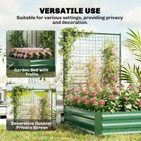 Outsunny Galvanized Raised Garden Bed with Trellis for Climbing Plants, Outdoor Planter Box with Open Bottom, Green(m-7)