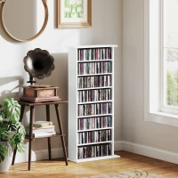 HOMCOM 8-Tier DVD Shelf with 6 Adjustable Shelves, Slim CD Shelf, Holds 360 CDs, 185 DVDs or 185 Blu-rays, White(m-8)