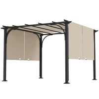 Outsunny 10' x 10' Patio Pergola with Weather-Resistant Steel Frame, Backyard Sun Shade Canopy Cover Shelter for Porch Party, Garden, Grill Gazebo, Beige(m-11)