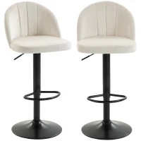 HOMCOM Bar Stools Set of 2, Swivel Counter Height Barstools with Footrest, Cream White(m-2)